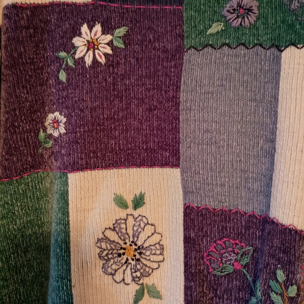 Women's Patchwork Sweater - Purple, Green, Cream - Picture 3 of 3